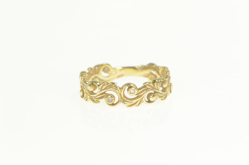 14K 5.4mm Diamond Scroll Ornate Swirl Wedding Ring Yellow Gold