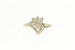 14K 1950's Floral Diamond Ornate Bypass Ring White Gold