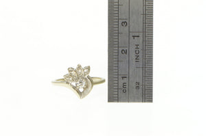 14K 1950's Floral Diamond Ornate Bypass Ring White Gold