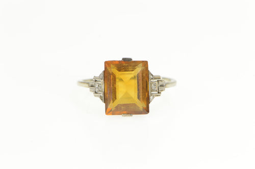 18K Art Deco Hand Made Citrine Diamond Accent Statement Ring Yellow Gold