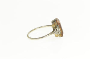 18K Art Deco Hand Made Citrine Diamond Accent Statement Ring Yellow Gold
