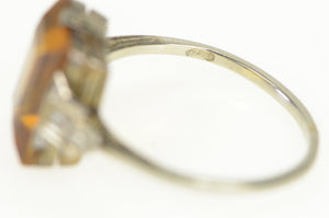 18K Art Deco Hand Made Citrine Diamond Accent Statement Ring Yellow Gold