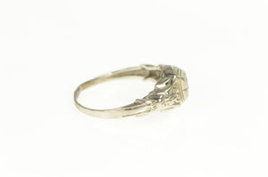 14K Art Deco Diamond Solitaire Ornate Promise Ring White Gold