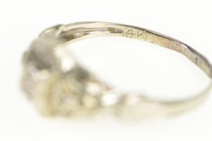14K Art Deco Diamond Solitaire Ornate Promise Ring White Gold