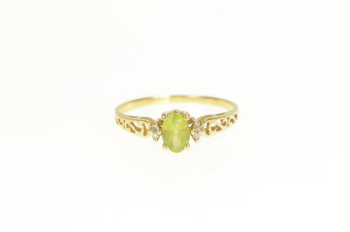 14K Peridot Oval Diamond Accent Statement Ring Yellow Gold