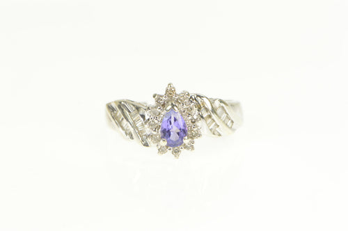 10K Pear Tanzanite Diamond Halo Engagement Ring White Gold