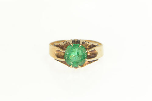 10K Victorian Round Sim. Emerald Statement Ring Yellow Gold