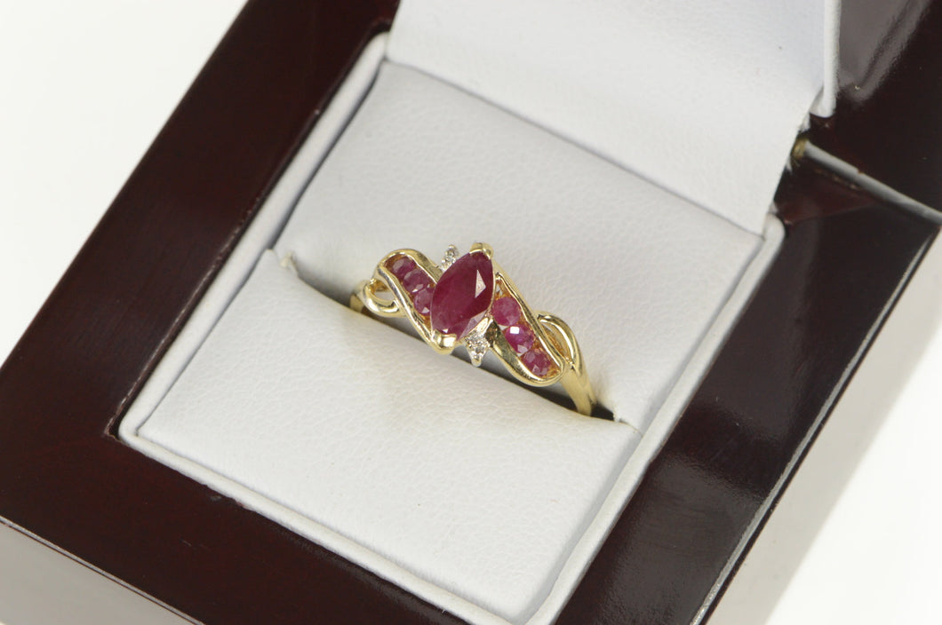 14K Marquise Ruby Diamond Accent Engagement Ring Yellow Gold