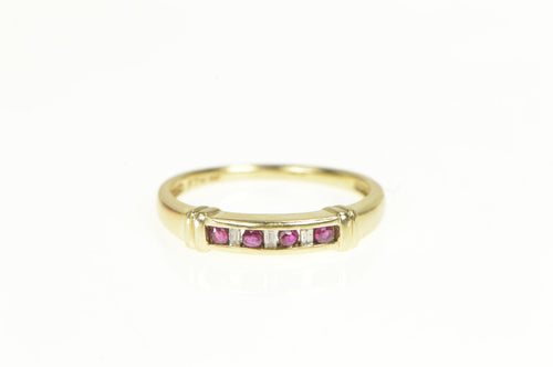 10K Classic Diamond Natural Ruby Wedding Band Ring Yellow Gold