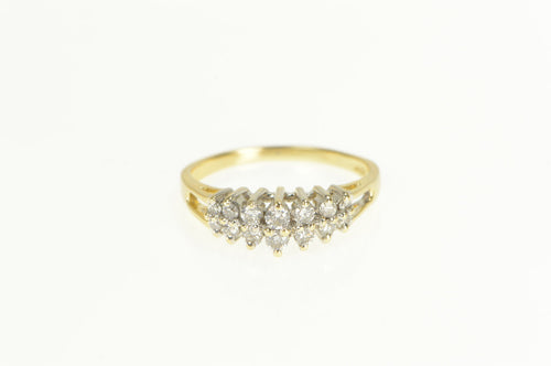 14K Tiered Squared Diamond Wedding Band Ring Yellow Gold