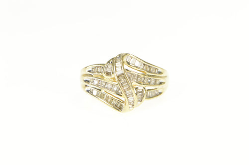 10K 0.50 Ctw Baguette Diamond Wavy Statement Ring Yellow Gold