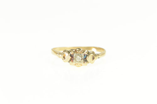 14K Art Deco Diamond Solitaire Ornate Promise Ring Yellow Gold