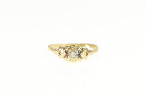 14K Art Deco Diamond Solitaire Ornate Promise Ring Yellow Gold