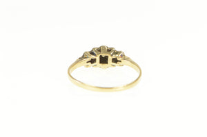 14K Art Deco Diamond Solitaire Ornate Promise Ring Yellow Gold