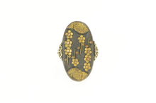 Load image into Gallery viewer, 14K Ornate Bronze Floral Scene Oval Statement Ring Yellow Gold