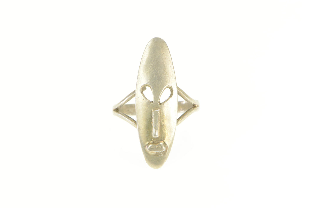 Sterling Silver Oval African Traditional Face Mask Statement Ring