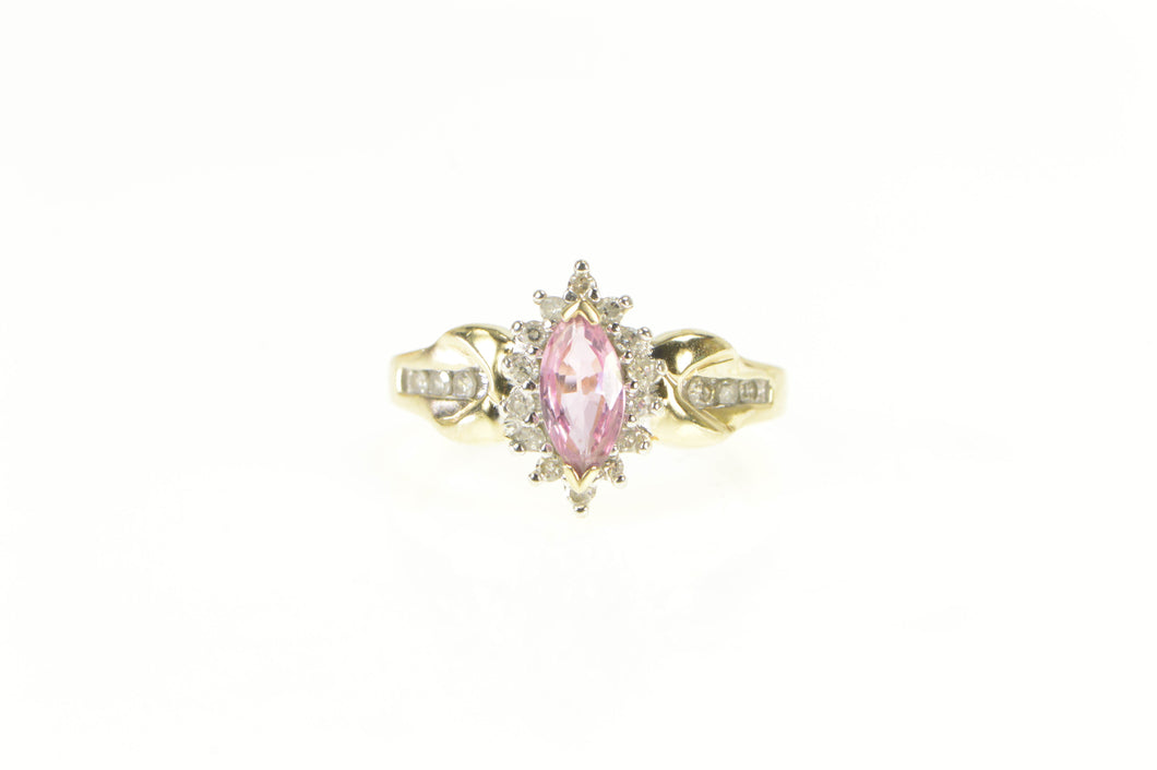 10K Marquise Pink Sapphire Diamond Halo Ring Yellow Gold