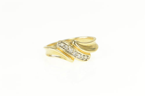 14K Diamond Wavy Curvy Freeform Bypass Ring Yellow Gold