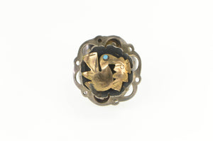 Sterling Silver Peruvian Ornate Tribal Motif 18k Gold Ring