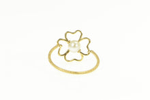Load image into Gallery viewer, 14K Pearl Clover Shamrock Good Luck Lucky Ring Yellow Gold