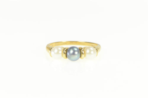 14K Grey & White Pearl Inset Statement Ring Yellow Gold