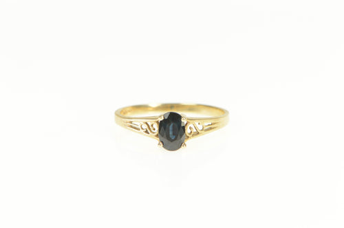 10K Oval Natural Sapphire Scroll Design Ring Yellow Gold