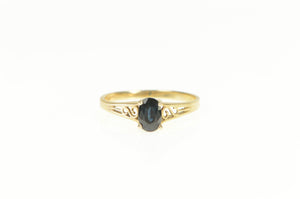 10K Oval Natural Sapphire Scroll Design Ring Yellow Gold
