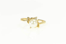 Load image into Gallery viewer, 14K Classic 6.8mm Pearl Diamond Accent Bypass Ring Yellow Gold