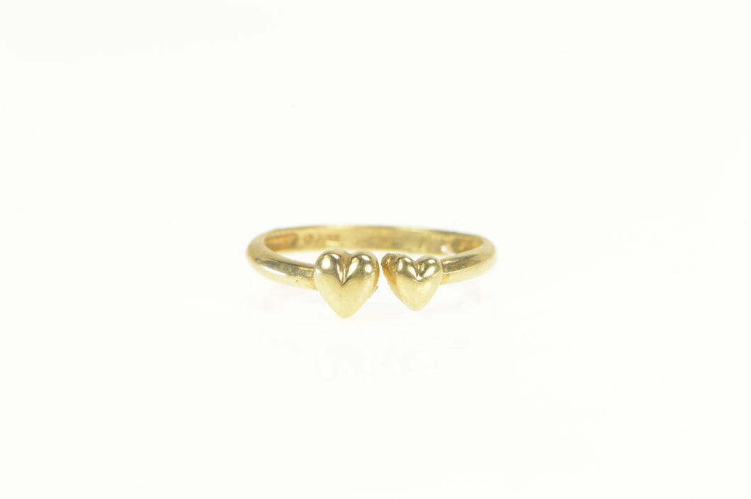 10K Two Heart Love Symbol Romantic Stackable Ring Yellow Gold
