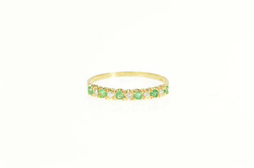 14K Natural Emerald Diamond Wedding Band Ring Yellow Gold