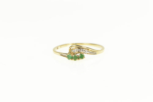 14K Natural Emerald Diamond Accent Bypass Ring Yellow Gold