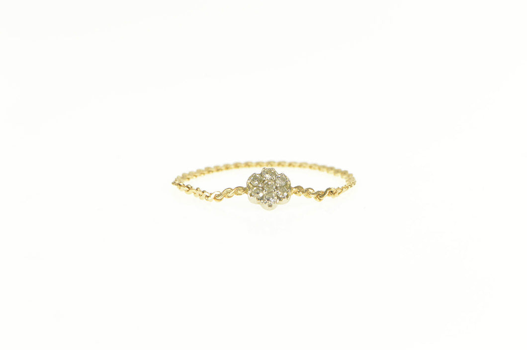 14K Round Diamond Flower Cluster Chain Band Ring Yellow Gold