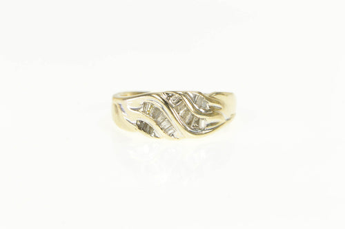 10K Baguette Diamond Encrusted Bypass Ring Yellow Gold