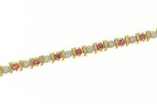 14K Natural Ruby Diamond Classic Simple Tennis Bracelet 7