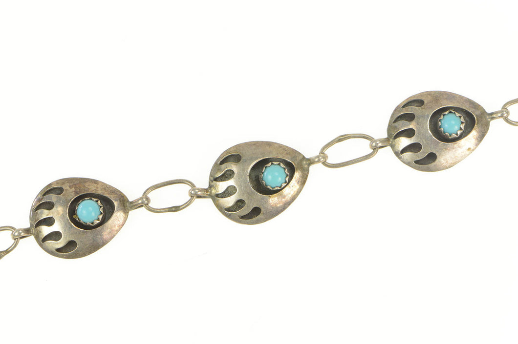 Sterling Silver Native American Turquoise Bear Paw Print Bracelet 8