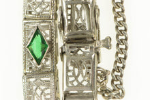 Load image into Gallery viewer, 10K Art Deco Ornate Filigree Squared Bar Link Bracelet 6.5&quot; White Gold