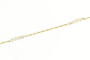 14K Pearl Beaded Rolling Twist Link Chain Bracelet 7.25" Yellow Gold
