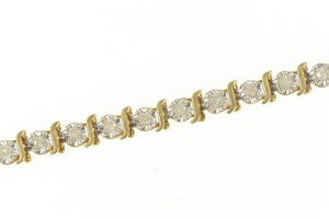 10K 0.78 Ctw Simple Diamond Wavy Link Tennis Bracelet 6.75" Yellow Gold