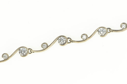 Sterling Silver Round Swirl Curve Link CZ Statement Tennis Bracelet 7.25