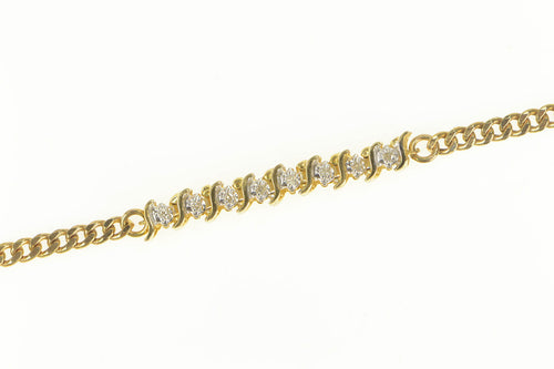 14K Diamond Inset Accent Curb Chain Link Bracelet 7
