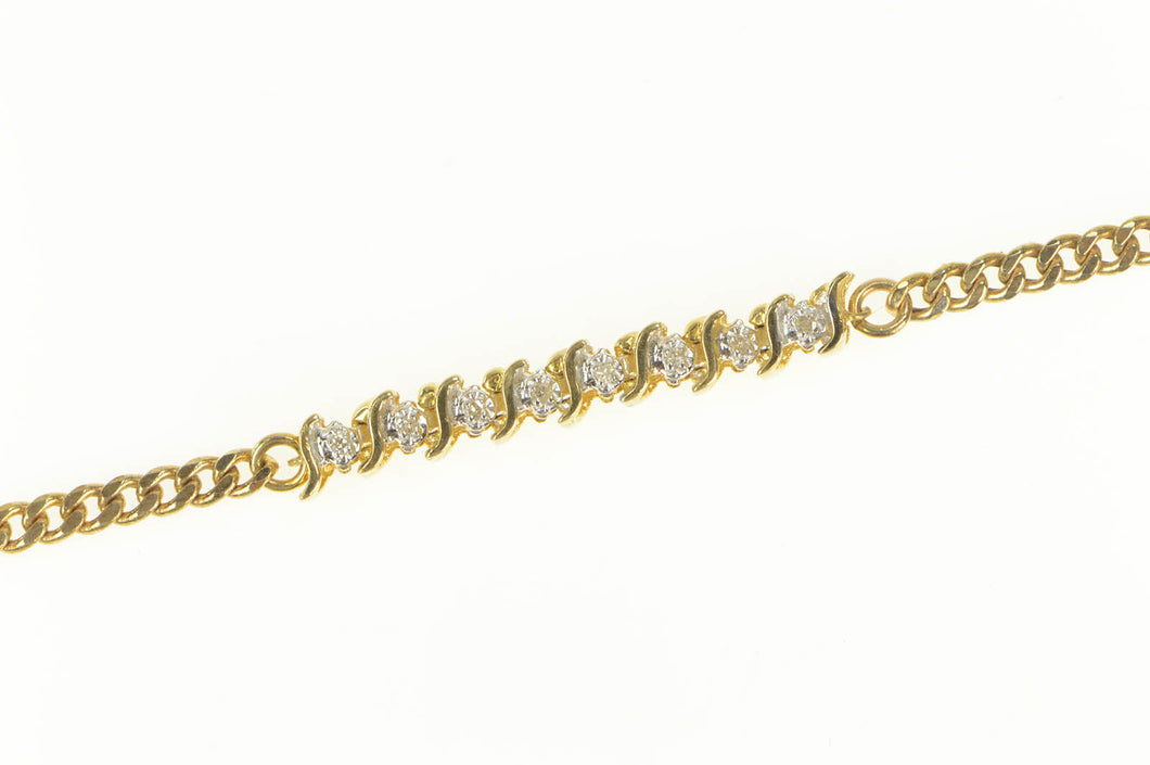 14K Diamond Inset Accent Curb Chain Link Bracelet 7