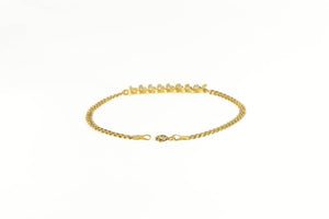 14K Diamond Inset Accent Curb Chain Link Bracelet 7" Yellow Gold
