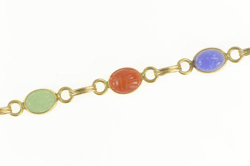 14K Egyptian Scarab Carved Stone Life Symbol Bracelet 7