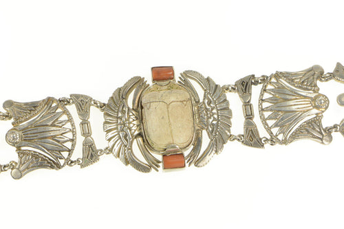 Sterling Silver Egyptian Soapstone Scarab Ankh Papyrus Bracelet 7