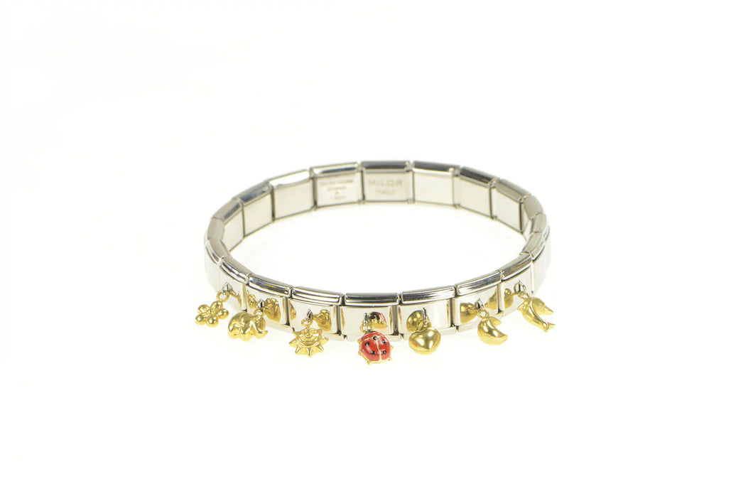 Stainless Steel 18K Gold Heart Moon Ladybug Lucky Charm Bracelet 7