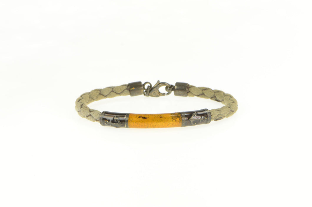 Sterling Silver Anchor Orange Enamel Woven Braided Bracelet 7