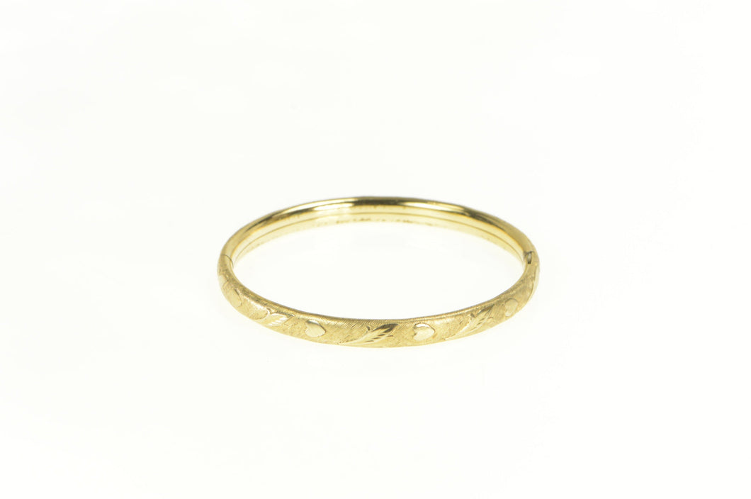 Gold Filled Art Deco 4.75mm Heart Pattern Child's Bangle Bracelet 5.75