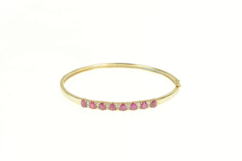 10K Natural Oval Ruby Diamond Accent Oval Bangle Bracelet 6.5