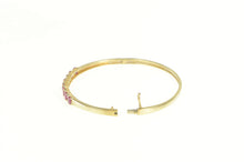 Load image into Gallery viewer, 10K Natural Oval Ruby Diamond Accent Oval Bangle Bracelet 6.5&quot; Yellow Gold