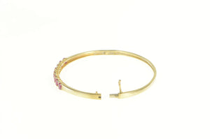 10K Natural Oval Ruby Diamond Accent Oval Bangle Bracelet 6.5" Yellow Gold